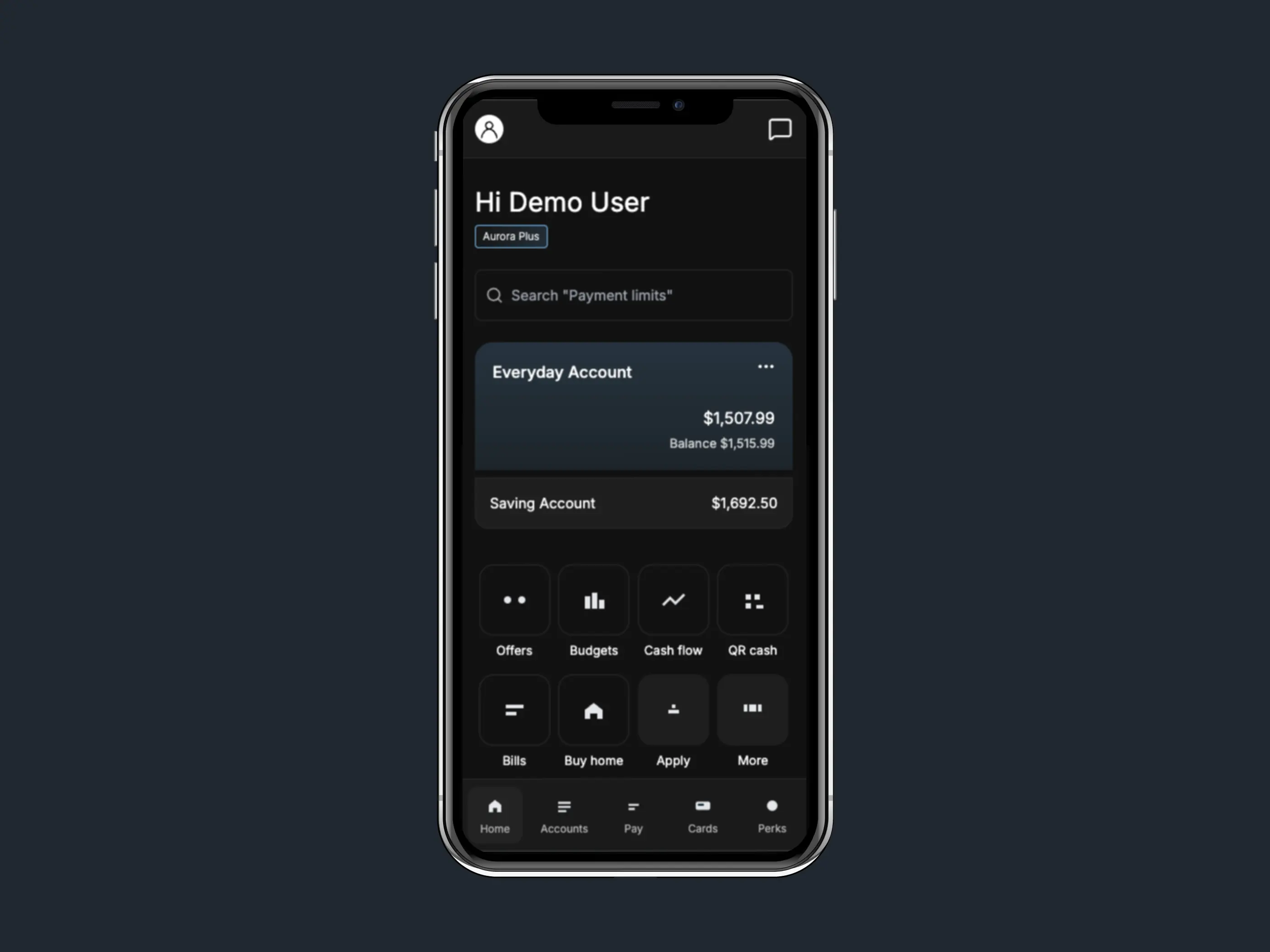 Aurora Bank home screen